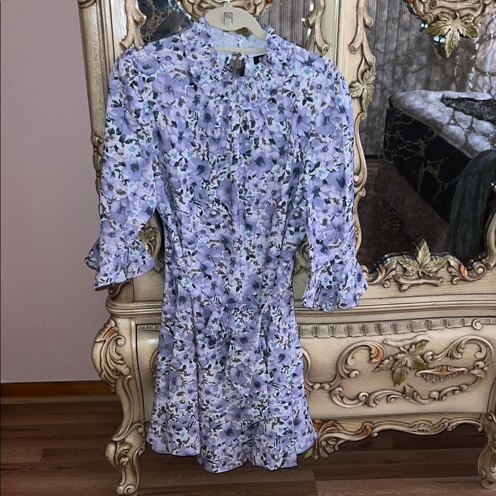 Allegra K Lavender Floral Long Sleeve Dress - Picture 1 of 4